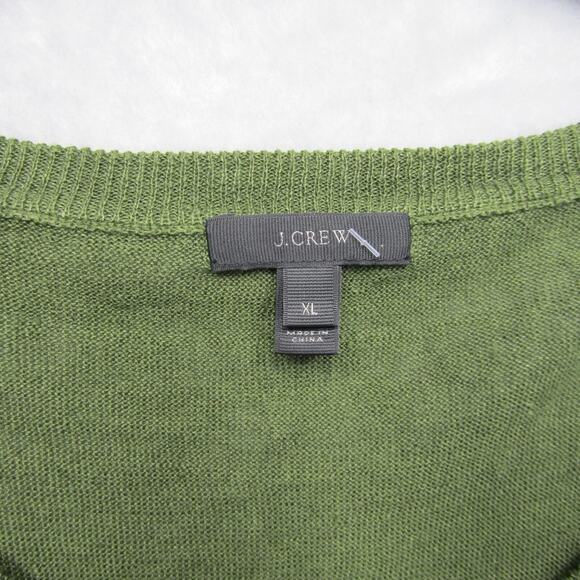 J.Crew Linen Sweater Top XL Round Neck Green 3/4 Sleeve Pullover Crochet Border - Picture 3 of 8